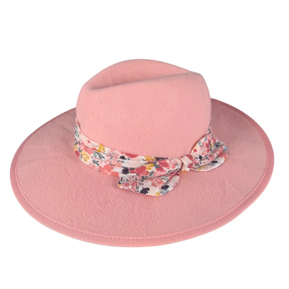 Janie and Jack Girls Pink Wool Felt Fedora Hat Floral Ribbon Size 6-8 NEW‎ B18Q